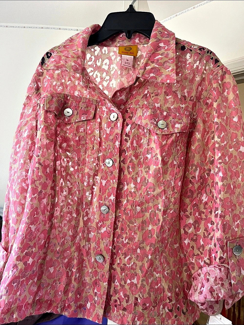 Ruby Rd. Women's Animal Print Jacket Pink Size 10 NWT